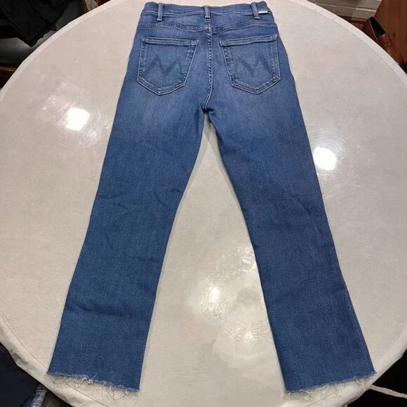 NEW MOTHER The Hustler Ankle Fray Jeans “No Promises” Blue Wash Size 26 - Picture 6 of 14